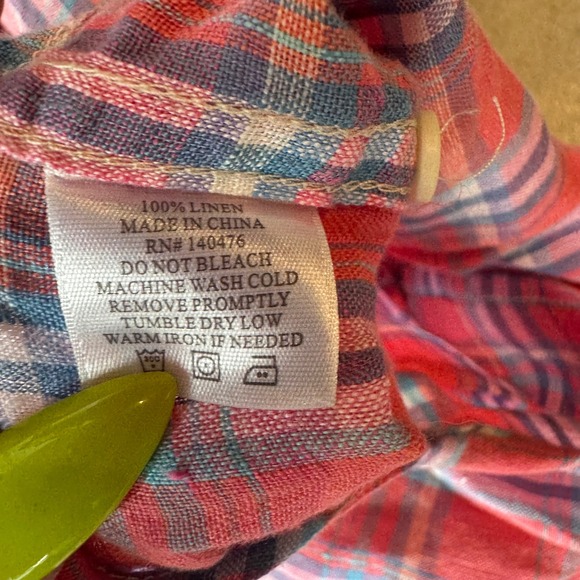 Faherty Linen Laguna Shirt Coral Seas Plaid Medium 100% Linen Mens Resort Casual - Picture 6 of 7